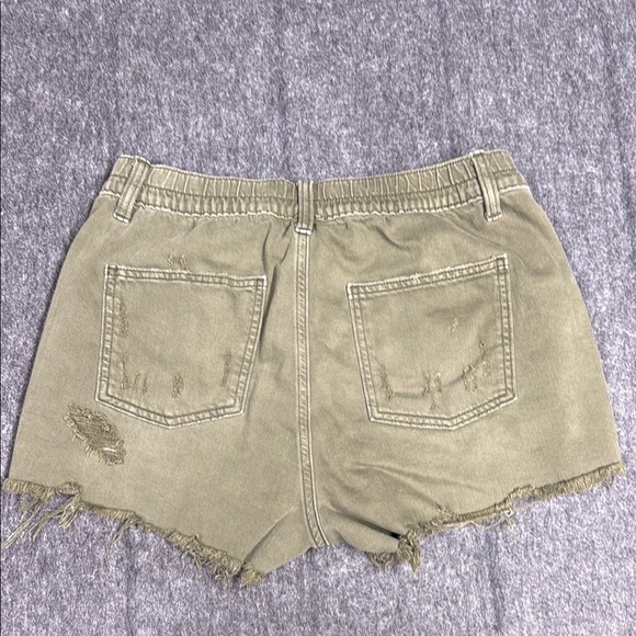 Aerie Green Jean Shorts with Distressed Frayed Hem - Picture 3 of 7